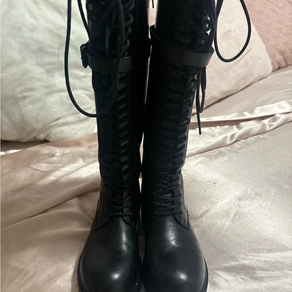 Ann Demeulemeester Danny Black Leather Lace-Up Combat Boots-37 - Picture 5 of 13